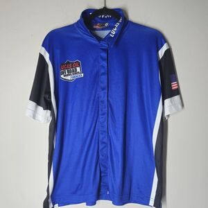 Six-B Lucas Oil Off Road Racing Women's Pit Crew Shirt Size Medium Blue